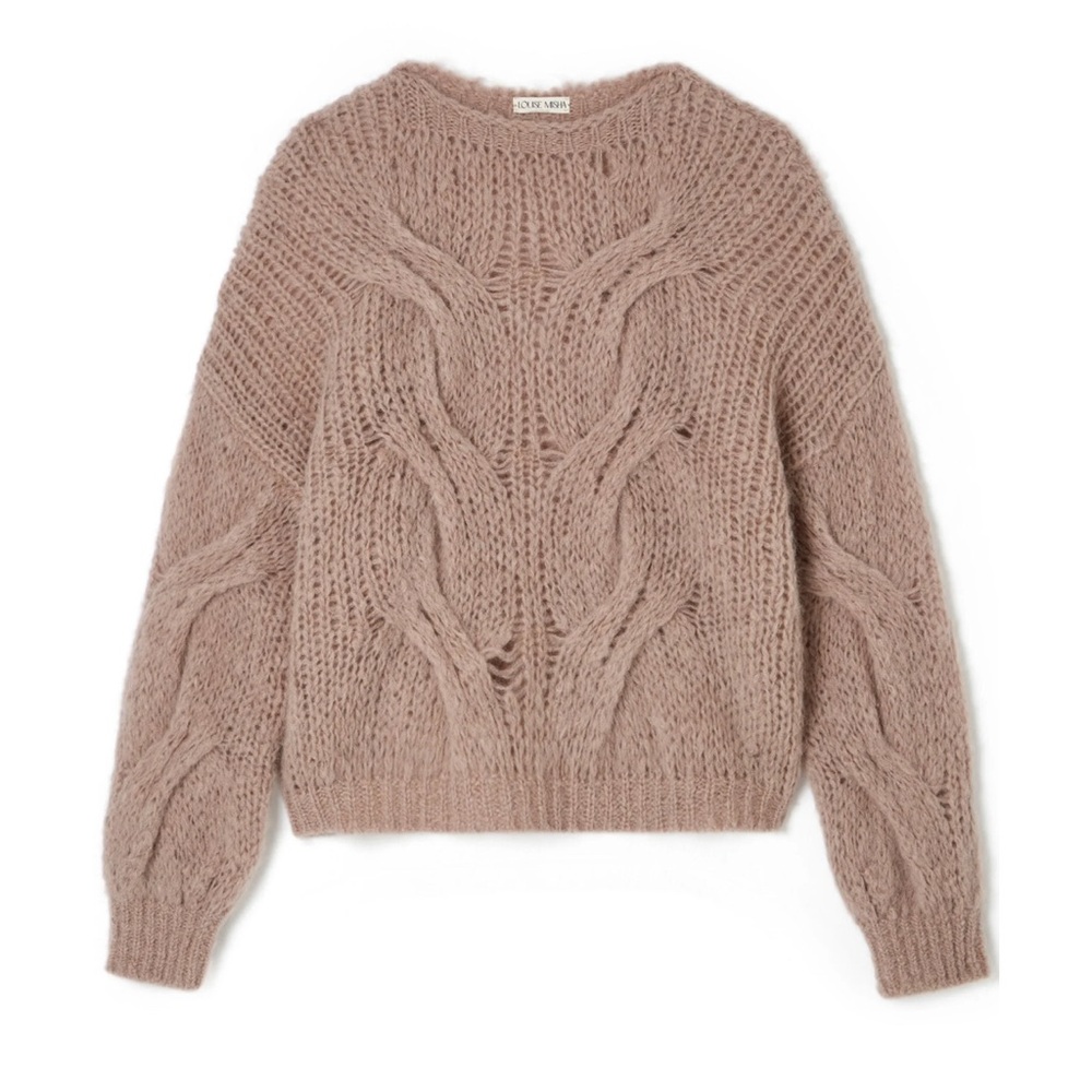 Louise Misha Divya Mohair Alpaca Oversized Cable Knit Sweater L Blush Italy Boho
